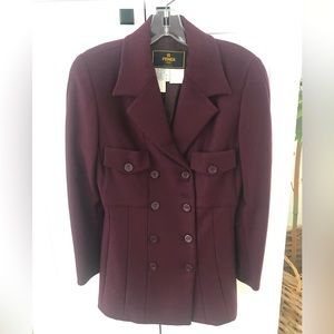 Vintage Fendi Double-Breasted Wool Blend Peacoat, Plum Small